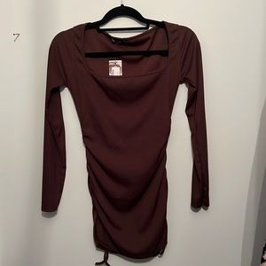 Chocolate long sleeve mini bodycon dress